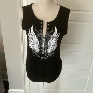 Black Graphic Sleeveless Top
